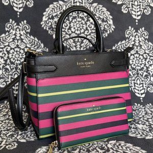 Kate Spade Staci Medium Satchel & Staci Wrapping Paper Stripes Wallet